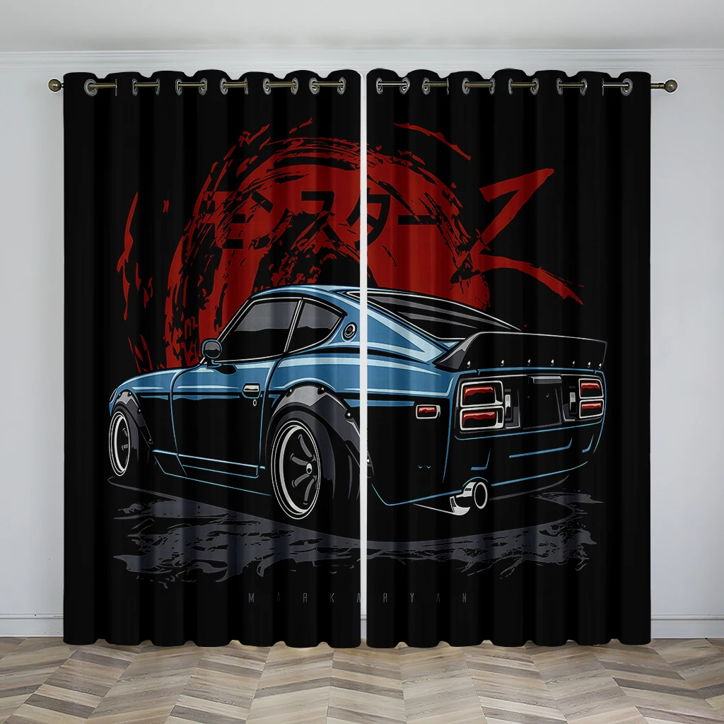 2panels Anime Start Racing Car Window Curtain 240x270cm 3D Print Semi-Blackout Curtains Living Room Bedroom Decor Child Kids