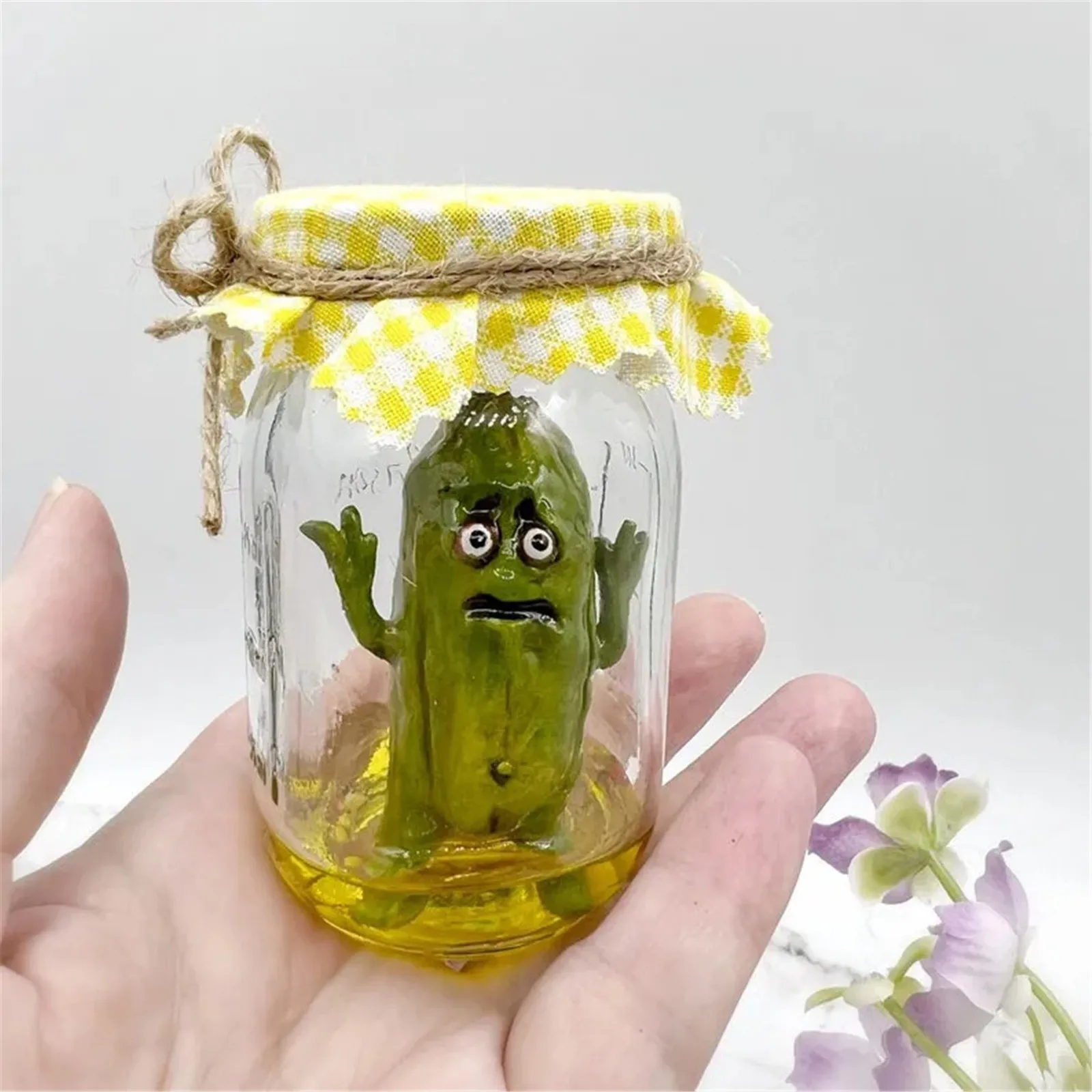 Grumpy Pickle In A Jar Sculpture Mini Glass Screaming In A Jar Sculpture Handmade Statue Gift Funny Jar Pickle Cartoon Ornament