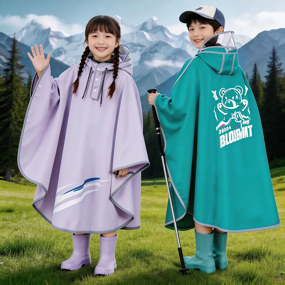 Poncho lungo impermeabile e resistente alle intemperie, ideale per bambini e bambine, da indossare con lo zaino a scuola, adatto per l’asilo, la scuol