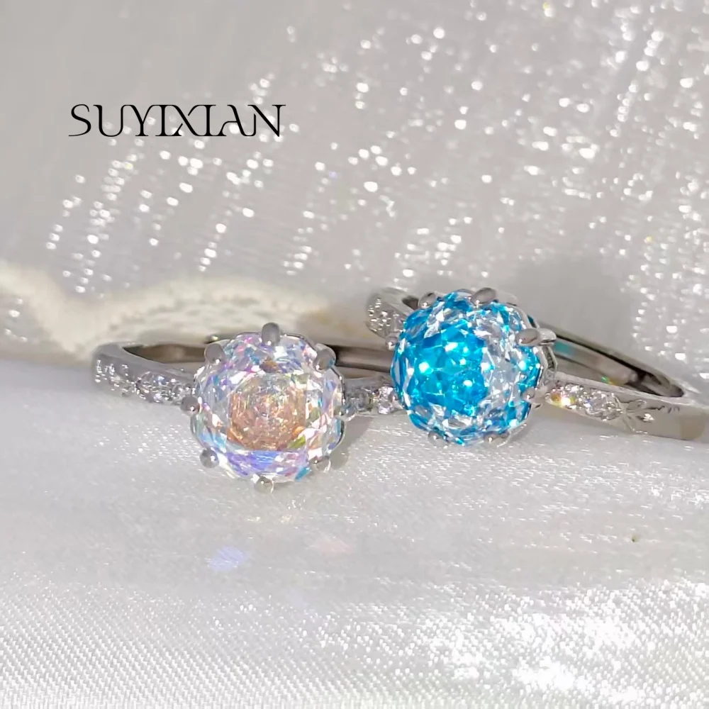 925 Sterling Silver Light Luxury Vintage Octagonal Millennium Rose Cut Zircon Ring Birthday Anniversary Gift Ladies Jewelry