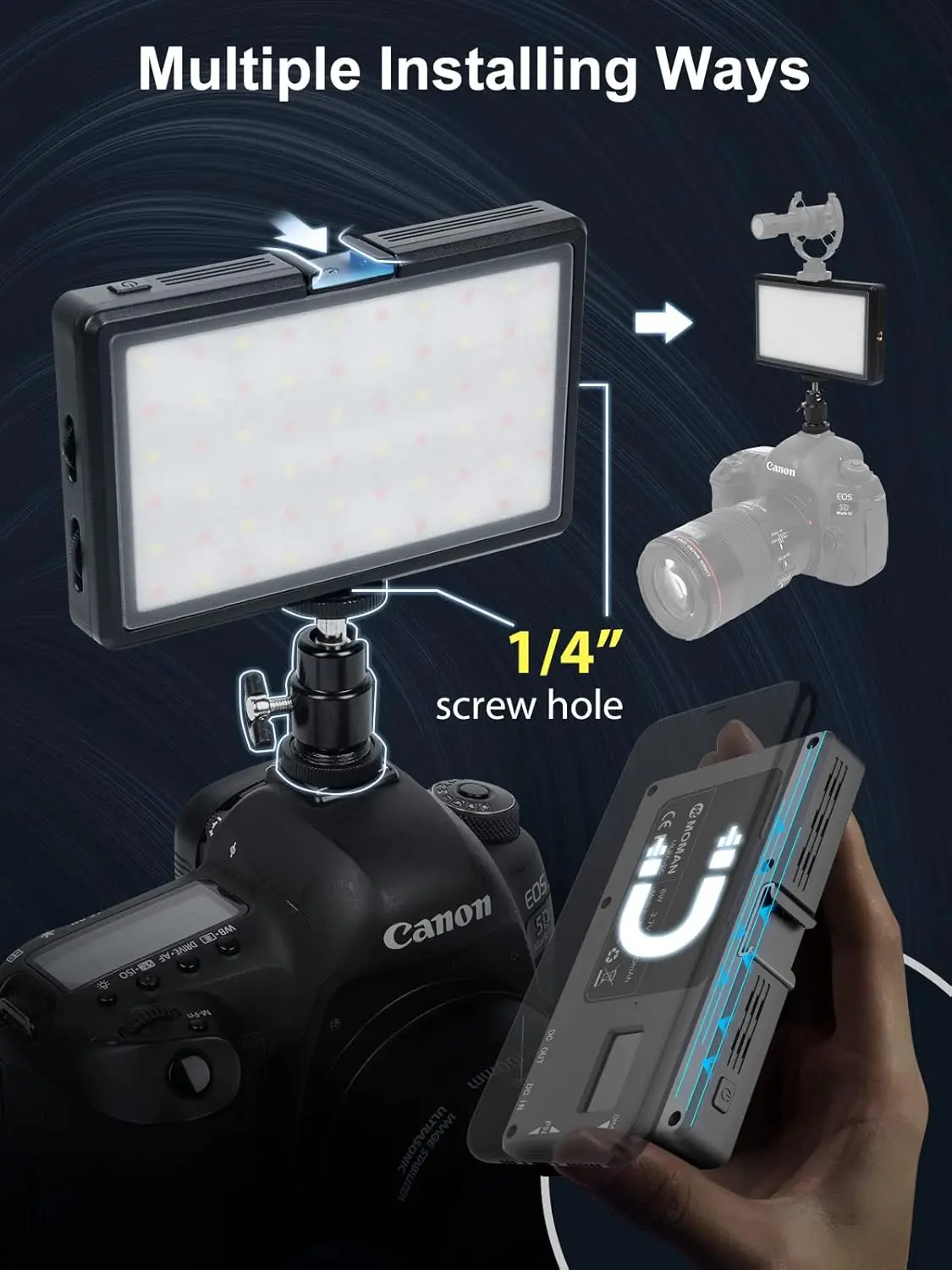 

Moman LED Camera Light for Photography Portable 5000mAh Video Recording Lights with Cold Shoe Mini Light CRI 98+ 2500-9000K