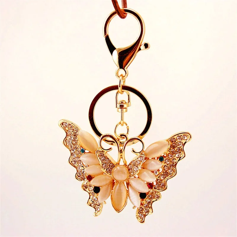 2024 New Butterfly Keychain Collection Rhinestone White Opal Car Pendant Key Holder