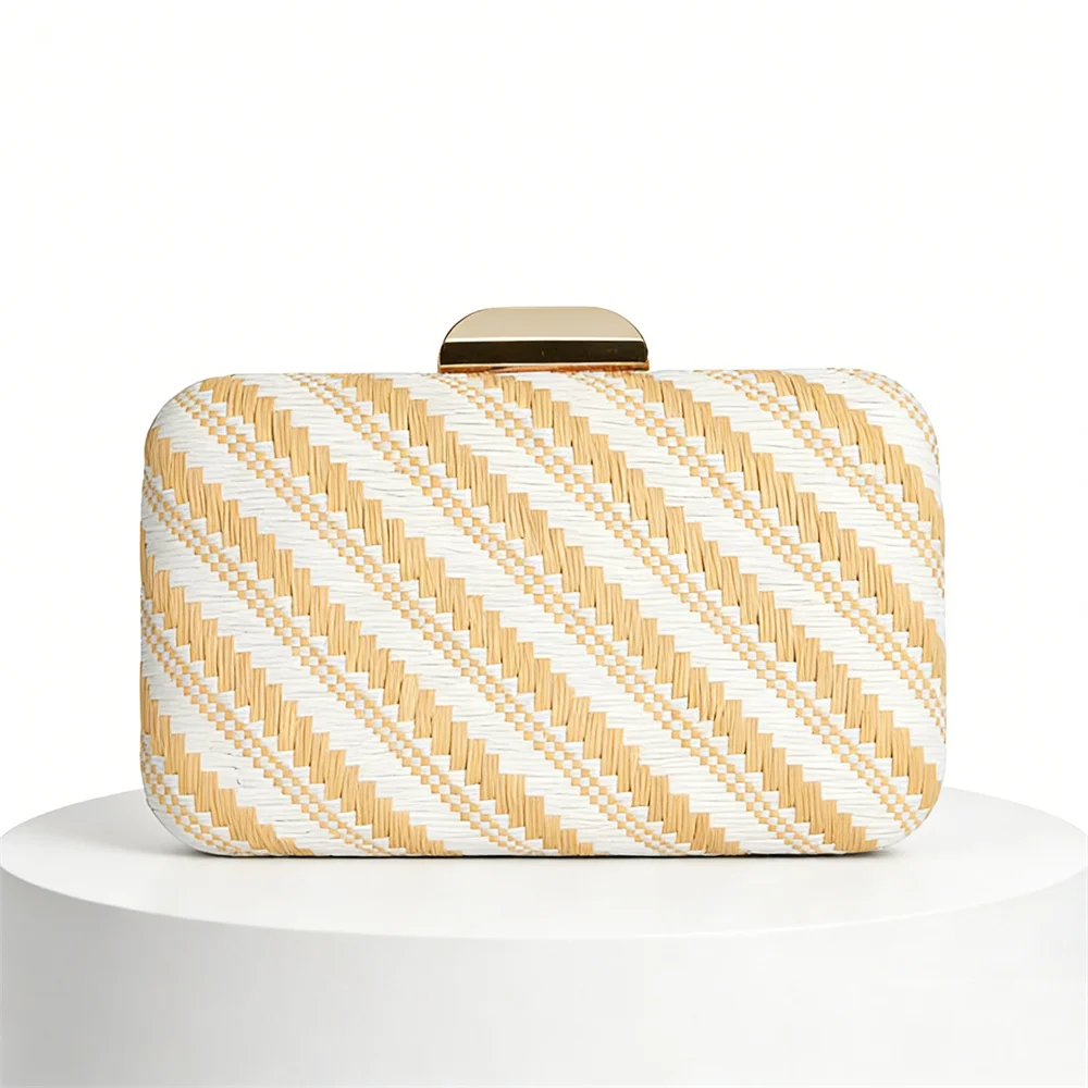 

Летняя женская модная сумка для свадьбы и вечеринок, плетеная, разноцветная, в полоску, на плечо, через плечо, с цепочкой, шикарный дизайнерский клатч, сумочка-боса