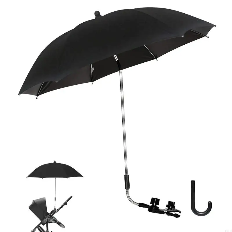 F1CB for Sun for Protection Pram Parasol Stroller Easy Assembled Anti-UV Umbrella Pushchair Wheelchair Outdoor Accs Bla