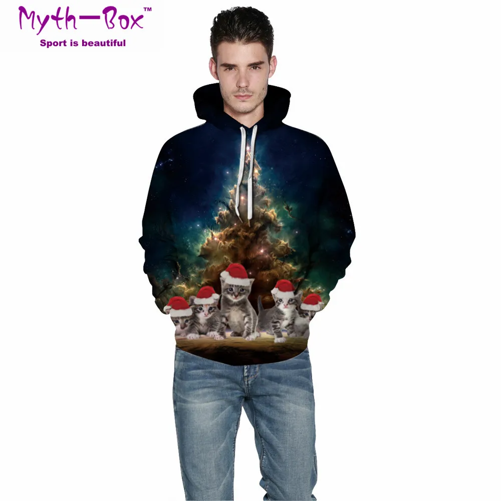 Women/Men Hoodie Sweatshirts Christmas Hoodies Women Cat Print Galaxy Tree Sportwear Hooded Sweaters Hip Hop Streetwear Pullover