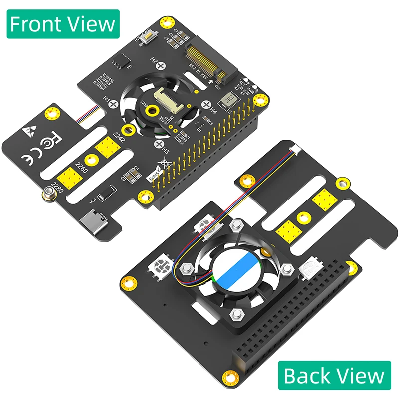 3 in 1 Combo M.2 NVMe to PCIe Adapter Support M Key 2230 2242 NVME SSD Cooler fan Automatic Discoloration LED for Raspberry Pi 5