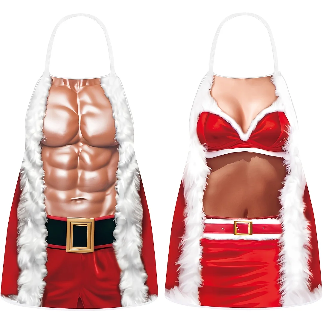 A set of 2-piece Christmas aprons, suitable for both male and female chefs, ideal for couples to use as decorations