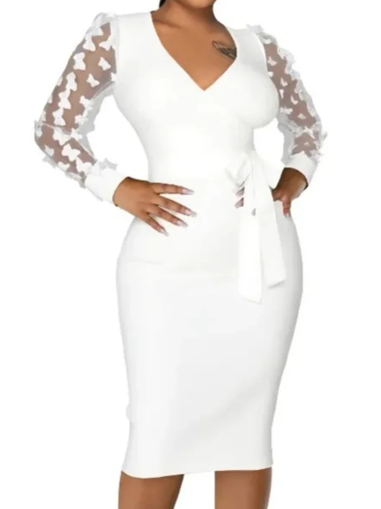 

Dashiki African Dresses for Women Summer Elegant African Mesh Sleeve V-neck Party Evening Midi Bodycon Dress Africa Clothing