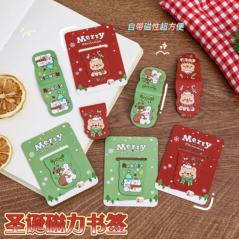 

1pcs Merry Christmas Magnetic Bookmarks Set Mini Cartoon Snowman Magnet Book Marker Page Holder Unique Reading Gift For Kids
