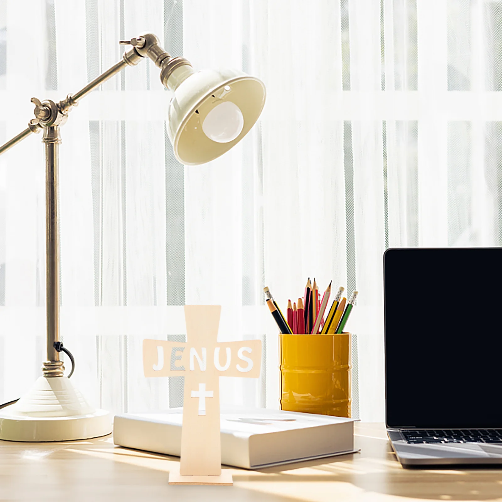 

10pcs Wooden Ornament Rustic Home Office Decor Religious Wooden Decor Desktop Cross For Craft Display Indoor Wall Shelf