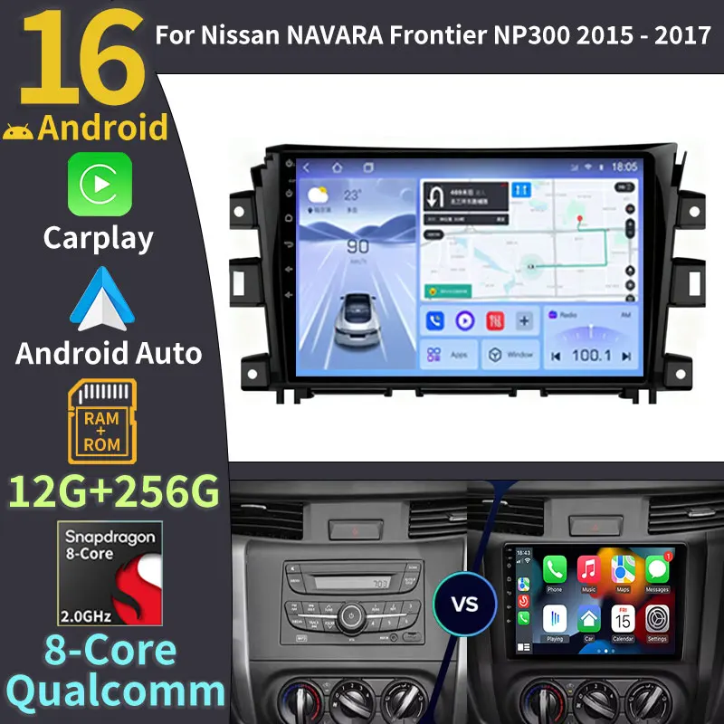 Carplay inalámbrico y Android Auto para Nissan NAVARA Frontier NP300 2015 2016 2017 Radio de coche Android 16 BT Qualcomm Snapdragon Stereo