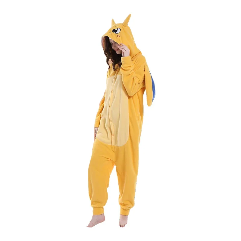 Women Onesie Charizard Cartoon Kigurumi Pajamas Cosplay Costume Adult Fleece Homewear Funny One Piece Pyjama Sleepwear Jumpsuit