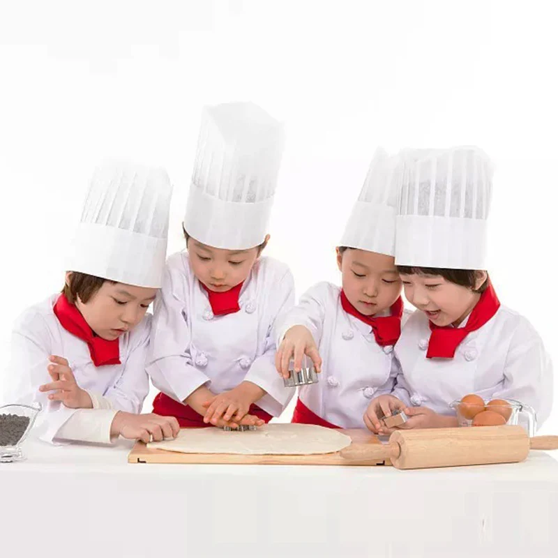 Casquettes de Chef jetables pour enfants, 10 pièces, chapeau de cuisine pour filles, Non tissé, respirant, pour jeu de rôle de la maternelle