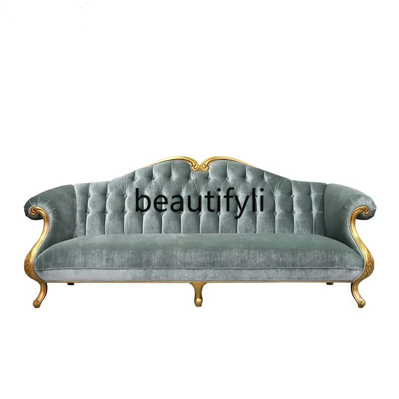 

A48 American neoclassical solid wood velvet living room sofa combination retro fabric sofa chair