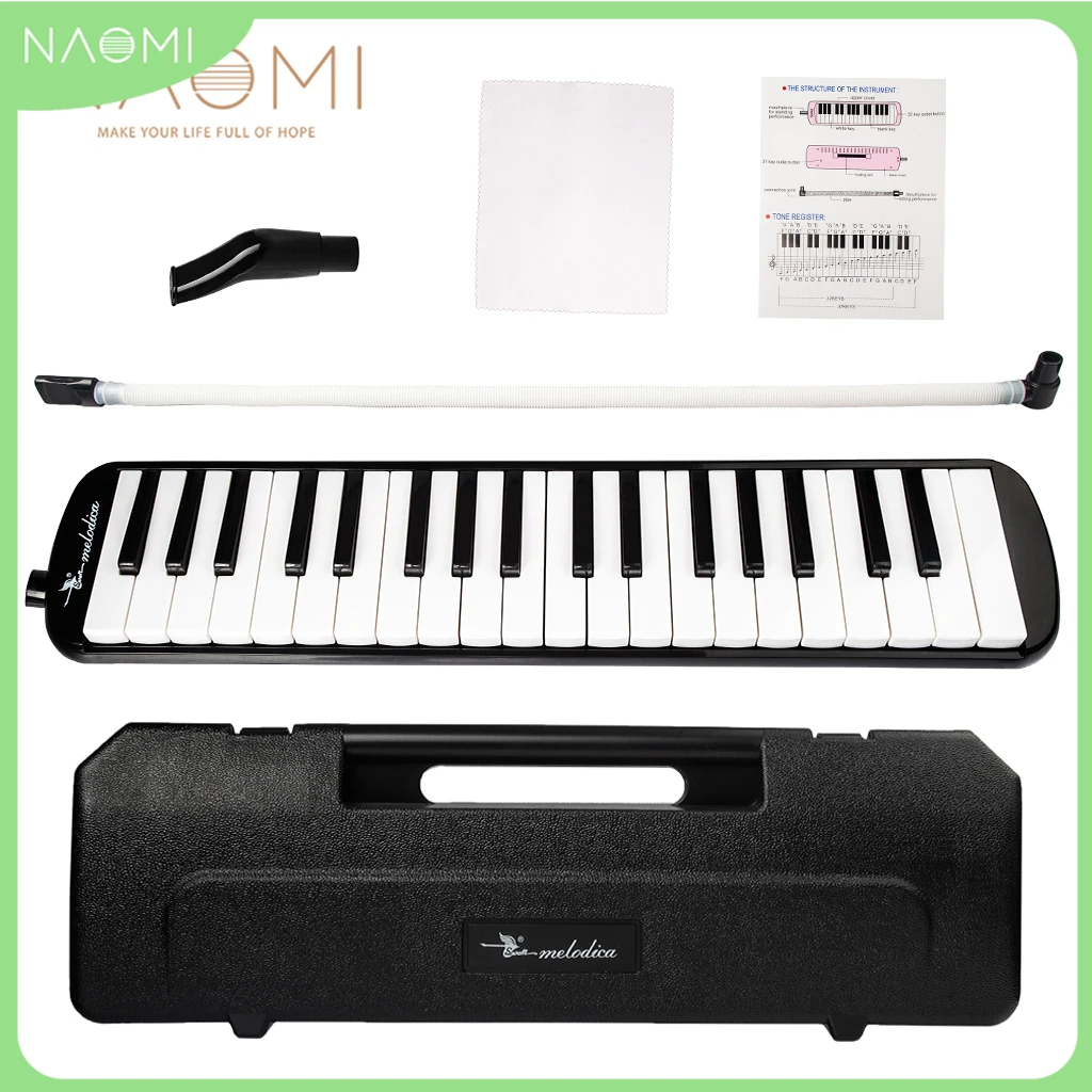 

NAOMI 37 Keys Melodica Instrument Soprano Melodica Air Piano Keyboard Pianica W/2 Long Tubes Short Mouthpieces Carrying Bag