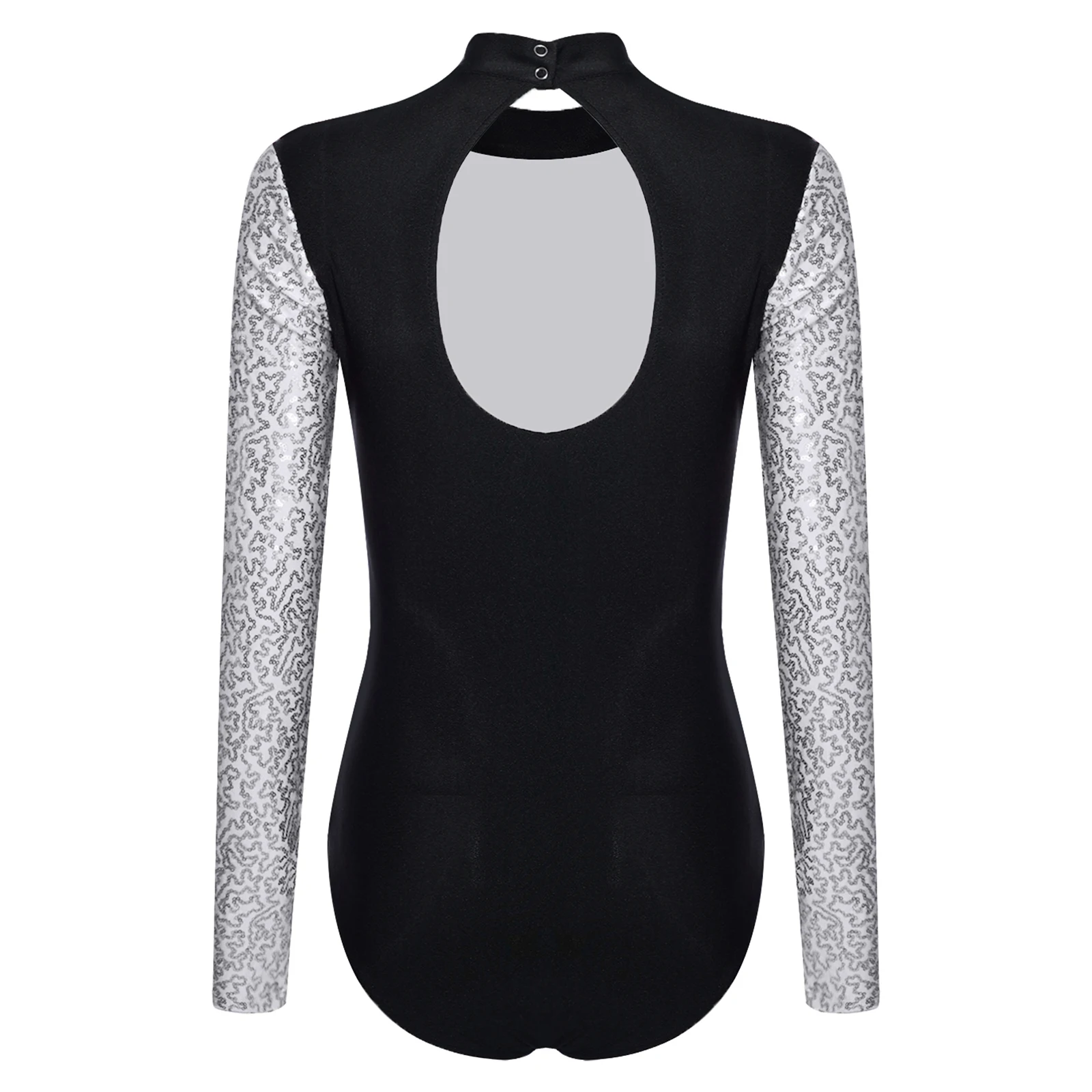 Women Rhythmic Gymnastic Leotard Costumes Stage Ballet Dance Jumpsuits Long Sleeve Glittery Sequin Bodysuit for Figure Skating