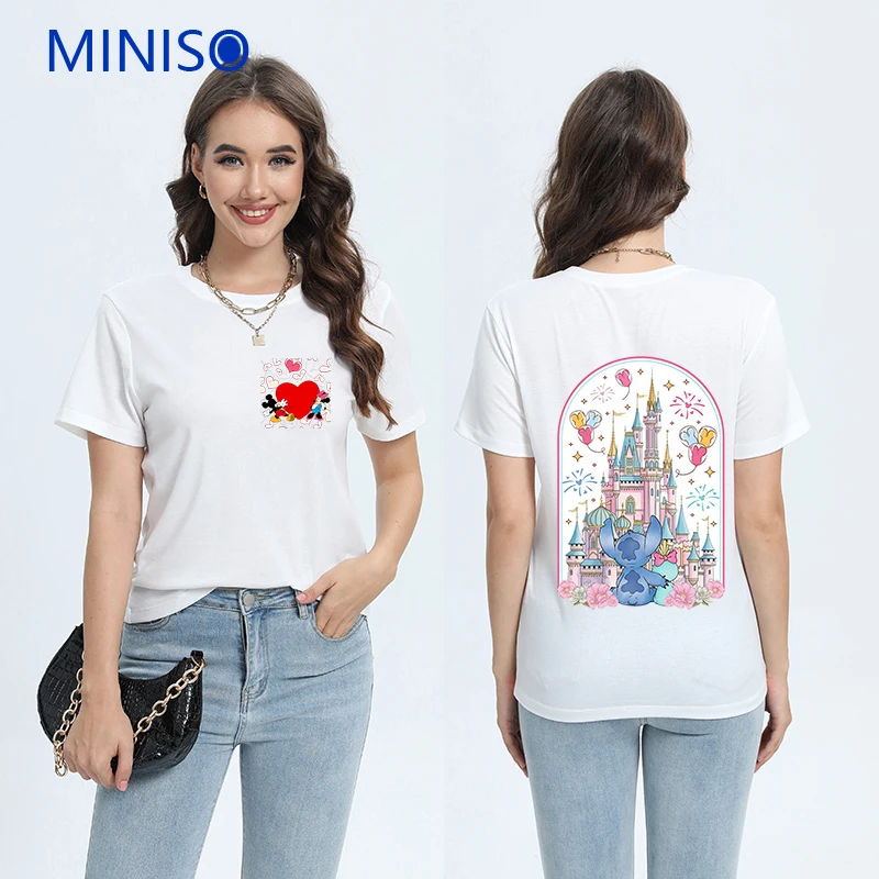

2025 Personalized T Shirt Clothes Tops Tees Disney Mickey Minnie Printed Cotton Clothing Brands Trends Ladies Large Size Summer