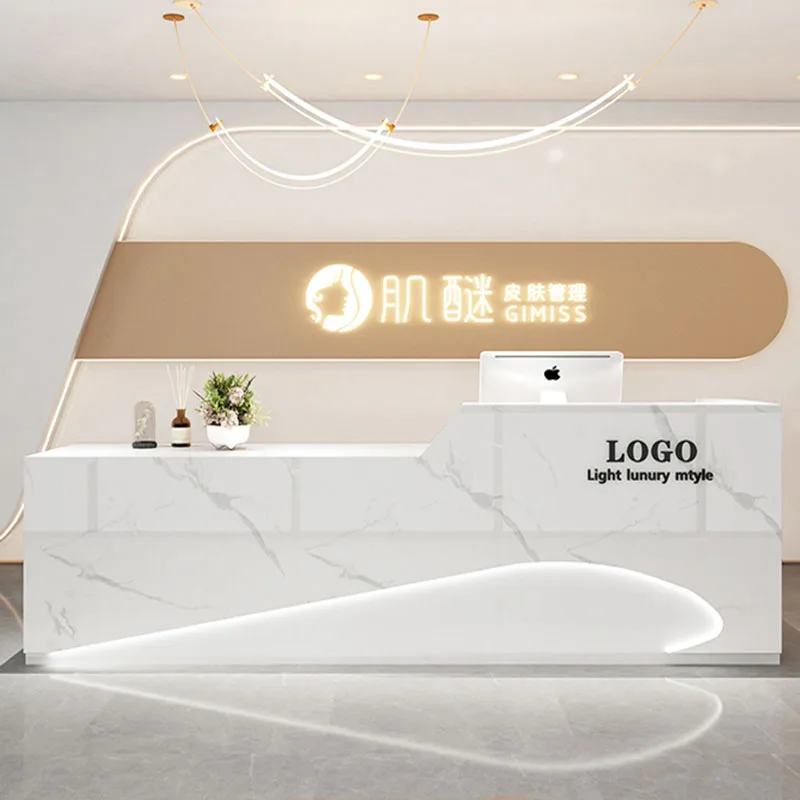 Luxury Lectern Reception Desks Advisory Register Simple Standing Cabinet Lighting Console Counter Comptoir Caisse Furnitures