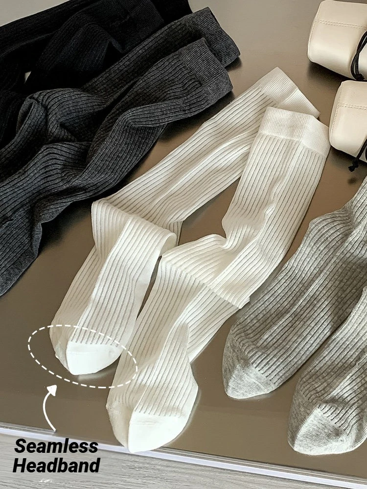 Women Fashion Socks Korean Solid Color Striped Calf Simple Spring Summer Breathable Comfortable Stacking Socks Mid To Small