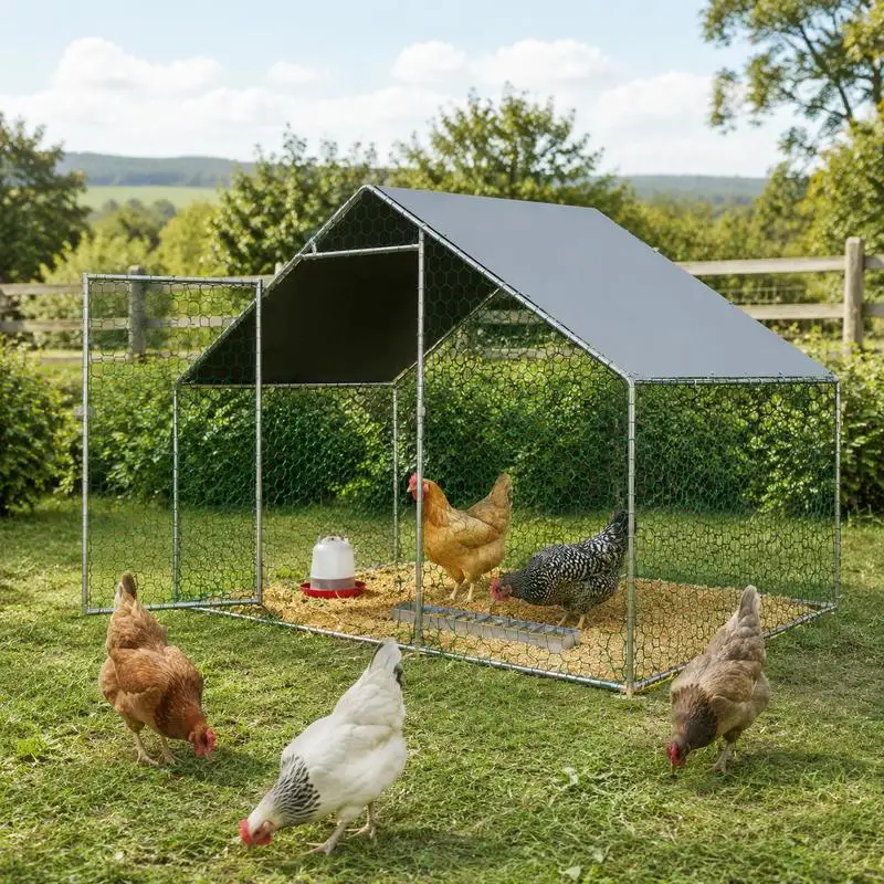 Enclos pour poulailler avec porte, cage à volailles sécurisée avec verrou et toit en PE, enclos métallique pour petits animaux 3 x 1,5 x 2 m pour poulets, lapins, canards, ferme ou jardin