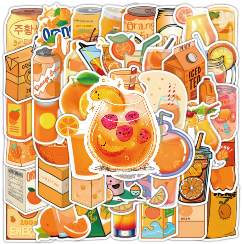 10/30/50pcs Cute Drink Orange Juice Cartoon Stickers Aesthetic Decals Laptop Notebook Diary Phone Decoration Sticker Kids Toys