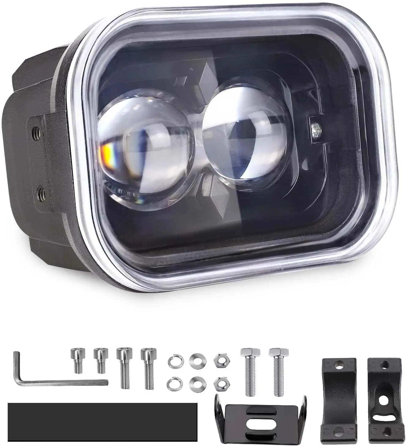 Faro per Moto da 4 Pollici, 45W Luce Bianca Fredda, Luci LED Universali per Moto e Bici Elettriche con Fascio Alto/Basso