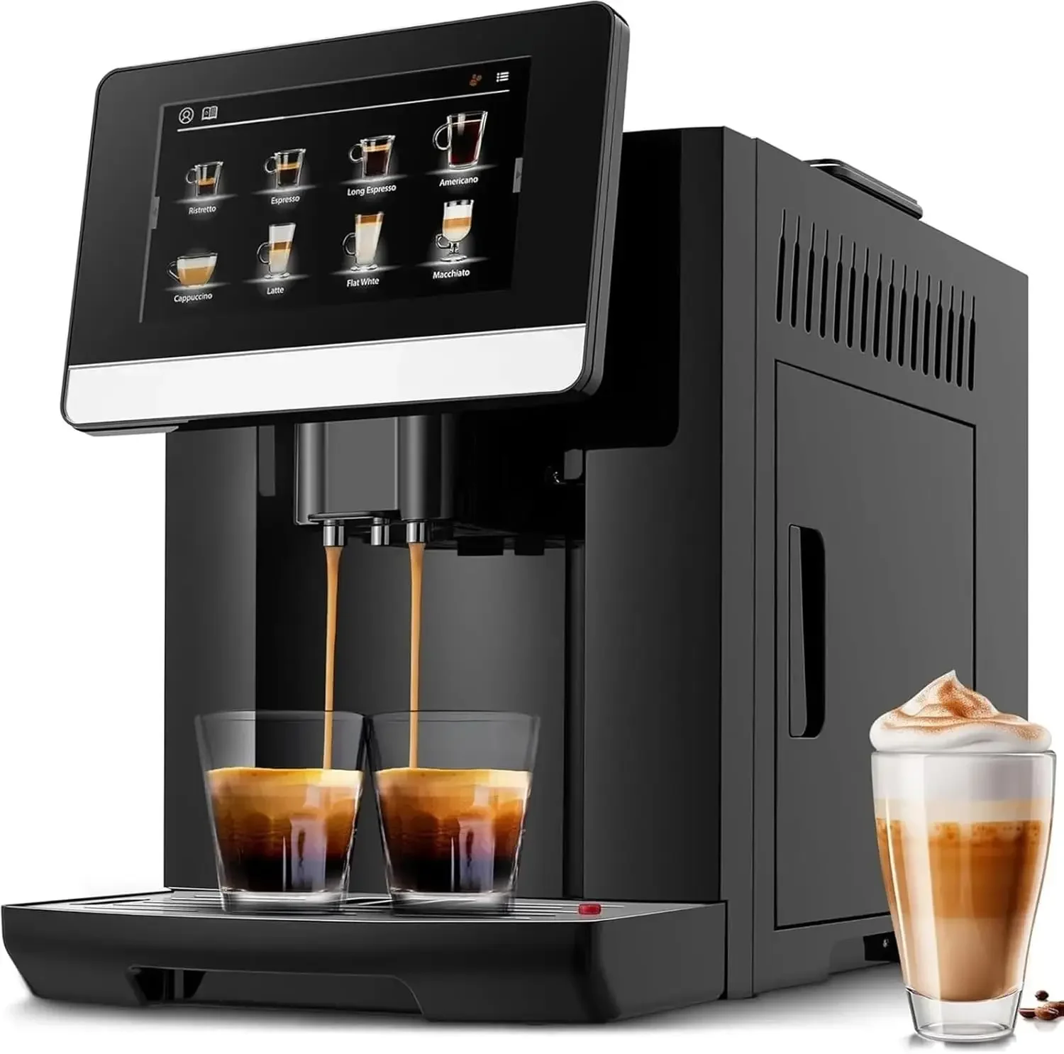 

Fully Automatic Espresso Machine with Built-in Grinder 19 Coffee Options Auto Cleaning Milk Foam Function