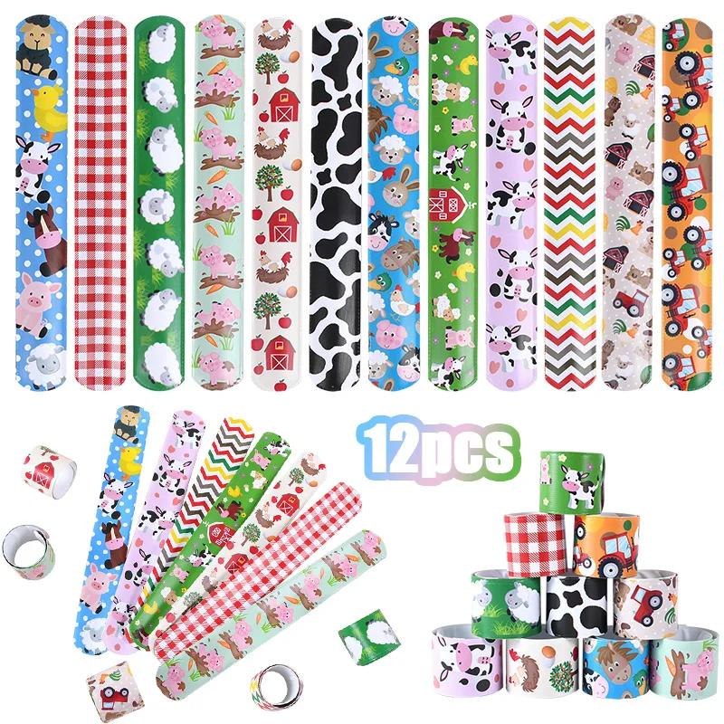 

12Pcs Cartoon Animals Slap Bracelets Kids Farm Theme Birthday Party Favors Gifts for Guest Goodie Bag Filler Decoration Supplies