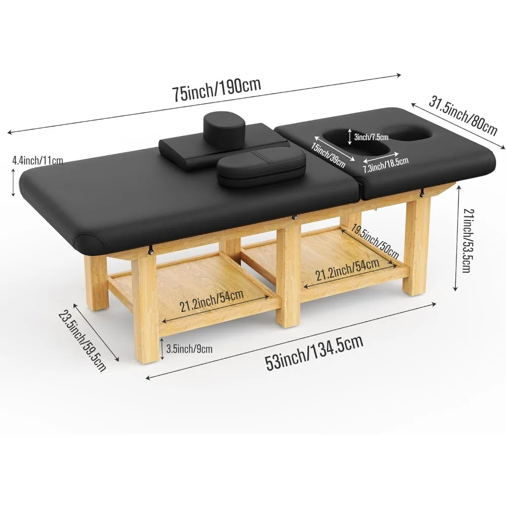 Ampla Mesa De Massagem Estacionária, Mesa De Tratamento De Madeira, Mesa De Fisioterapia, Spa Cama Facial, 31,5 "x 75" L, Couro PU