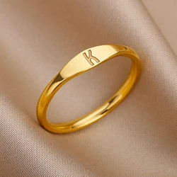 A-Z Letter Initial Rings For Women Men Gold Color Stainless Steel Alphabet Ring Male Female Fashion Finger Jewelry Birthday Gift