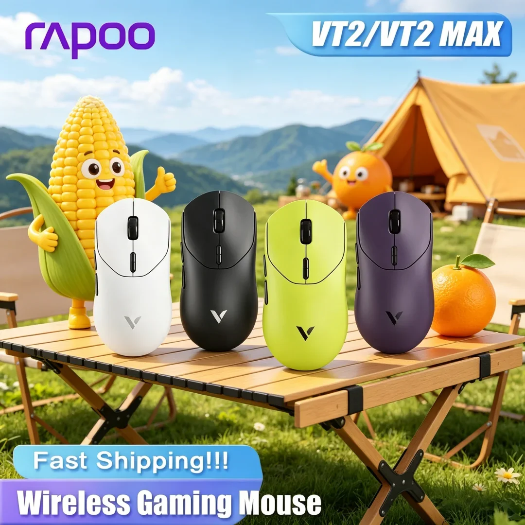 Sleek Rapoo VT2 MAX Wireless Apex Gaming Mouse with 8K Polling Rate Luminous Optical Sensor Contoured Ergonomic Design 53g Nano