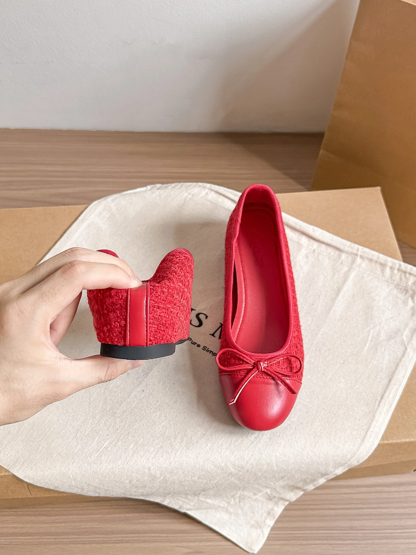 red-genuine-leather-ballet-flats-women's-spring-summer-new-style-inner-heightening-knot-small-red-shoes-fashionable