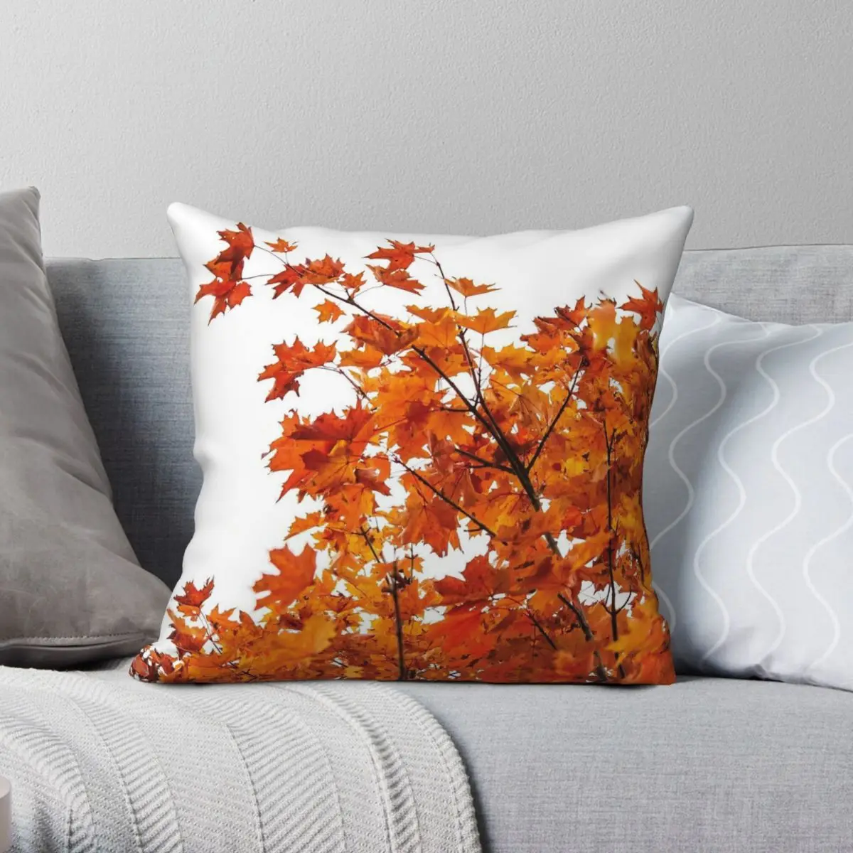 Vibrant Orange Autumn Leaves Square Pillowcase Polyester Linen Velvet Creative Decor Throw Pillow Case Sofa Seater Cushion Case