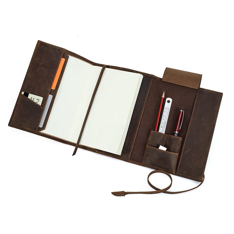

P+ Genuine Leather A5 Notebook Case File Folder Book Cover Stationery Pen Holder