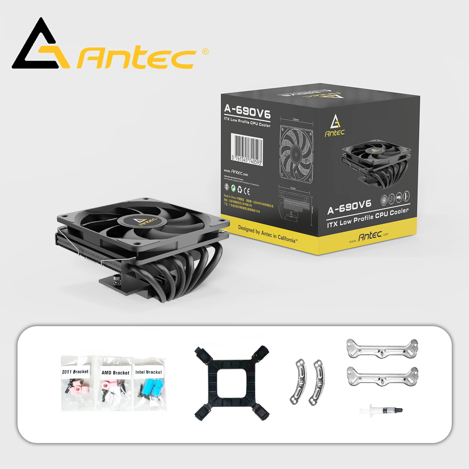 Antec A690V6 Low Profile CPU Cooler 6 Heat Pipe Air Cooling Radiator 12cm 4Pin PWM Fan For LGA1700 1200 AM4 AM5 Processor Cooler