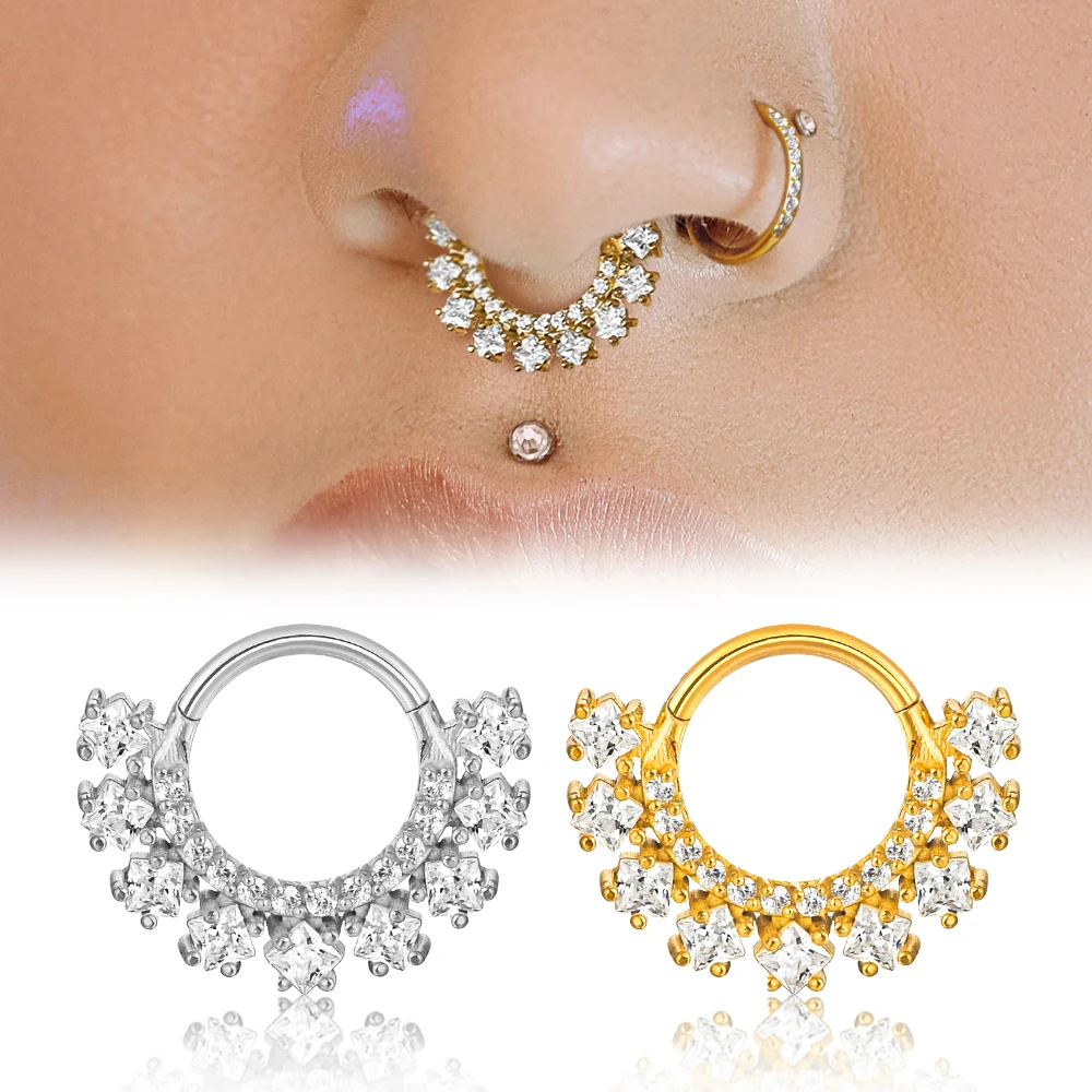 

Giga 1Pc 16G Fashion 316L Stainless Steel CZ Hinged Septum Clicker Nose Hoop Rings,Daith Helix Tragus Cartilage Piercing Jewelry