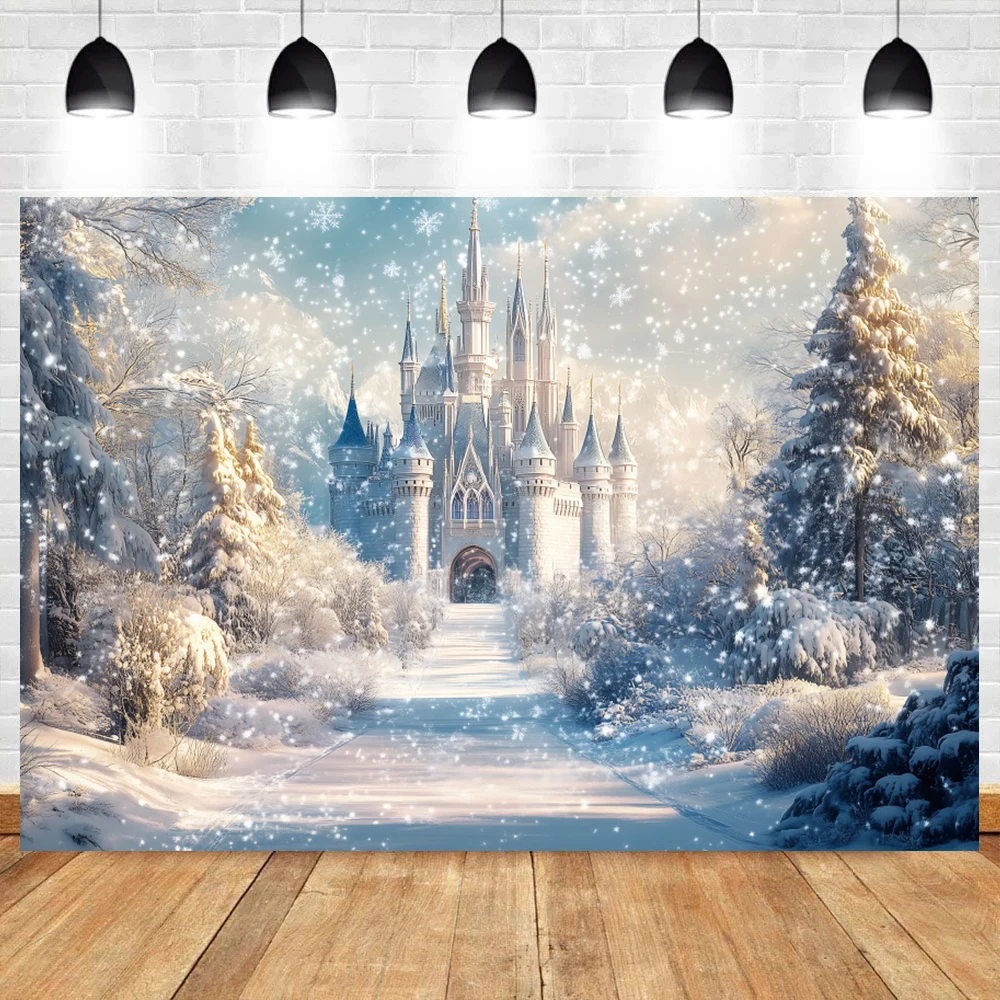 Christmas Photography Backdrop Forest Winter Snow Castle Pine Tree Adult Girl Winter Party Portrait Decor Photo Background Props