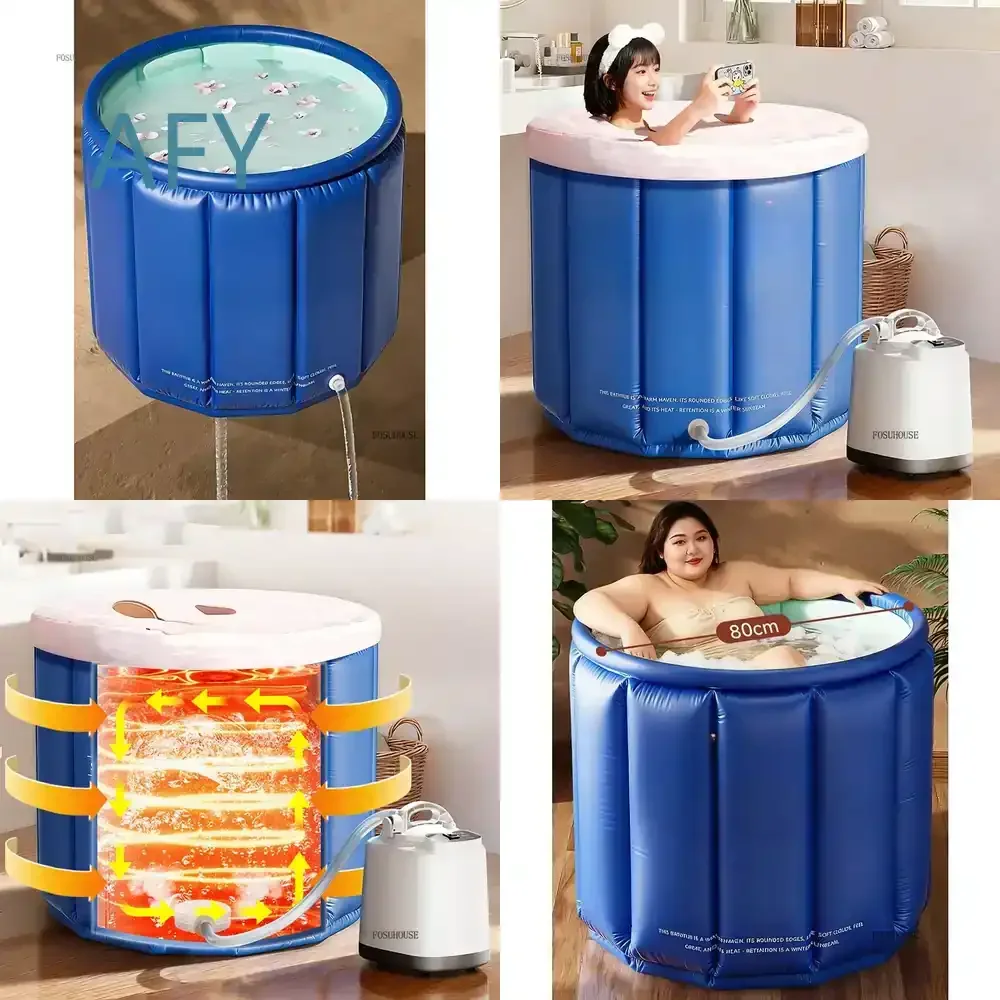 Modern Sauna Bathtub for Adults Folding Plastic Full Body Bathtub with Lid Portable Household Bathroom Bathtub for Small