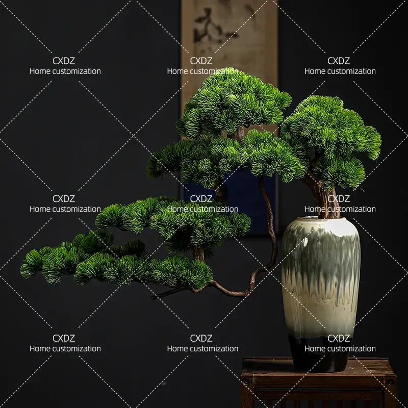 Simulated Welcome Pine Ornament Large Floor to Ceiling Green Plant Entrance Hotel Lobby Decoration Cliff Cypress Tree Beauty