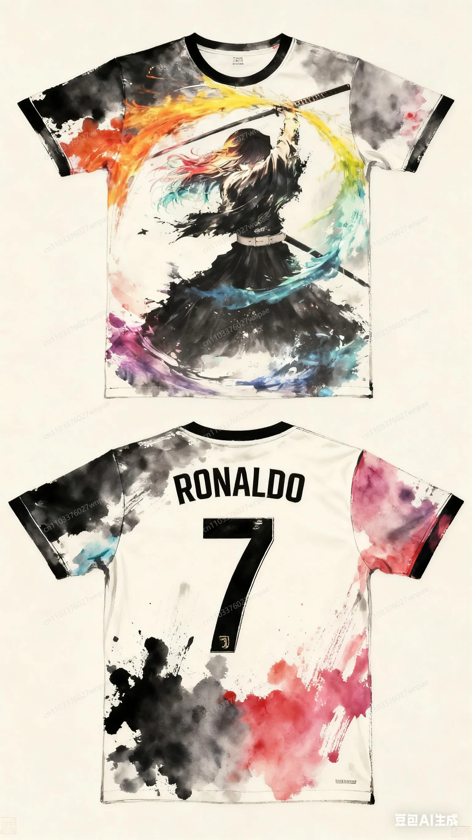 AI-CREative Demon Slayer Ronaldo # 7 تي شيرت جيرسي مطبوع ثلاثي الأبعاد: أنيق ومريح رياضي كاجوال كلاسيكي، أسطوري سريع، للجنسين البالغين والأطفال