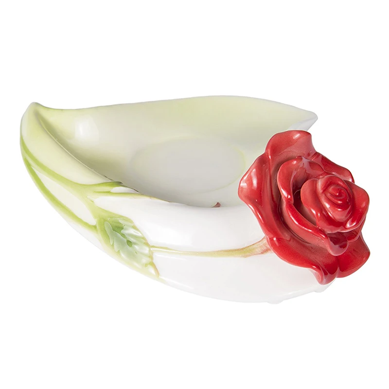 Best 3D Rose Shape Flower Enamel Ceramic Coffee Tea Cup and Saucer Spoon High-grade Porcelain Cup Creative Valentine Gift Design