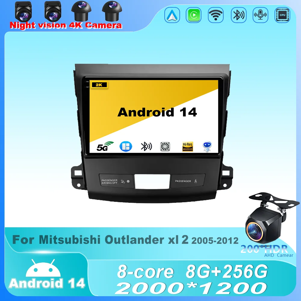 

Car For Mitsubishi Outlander 2 CW0W 2005 - 2013 For Citroen C-Crosser 1 2007 - 2013 For Peugeot 4007 2007 - 2012 Radio Android14