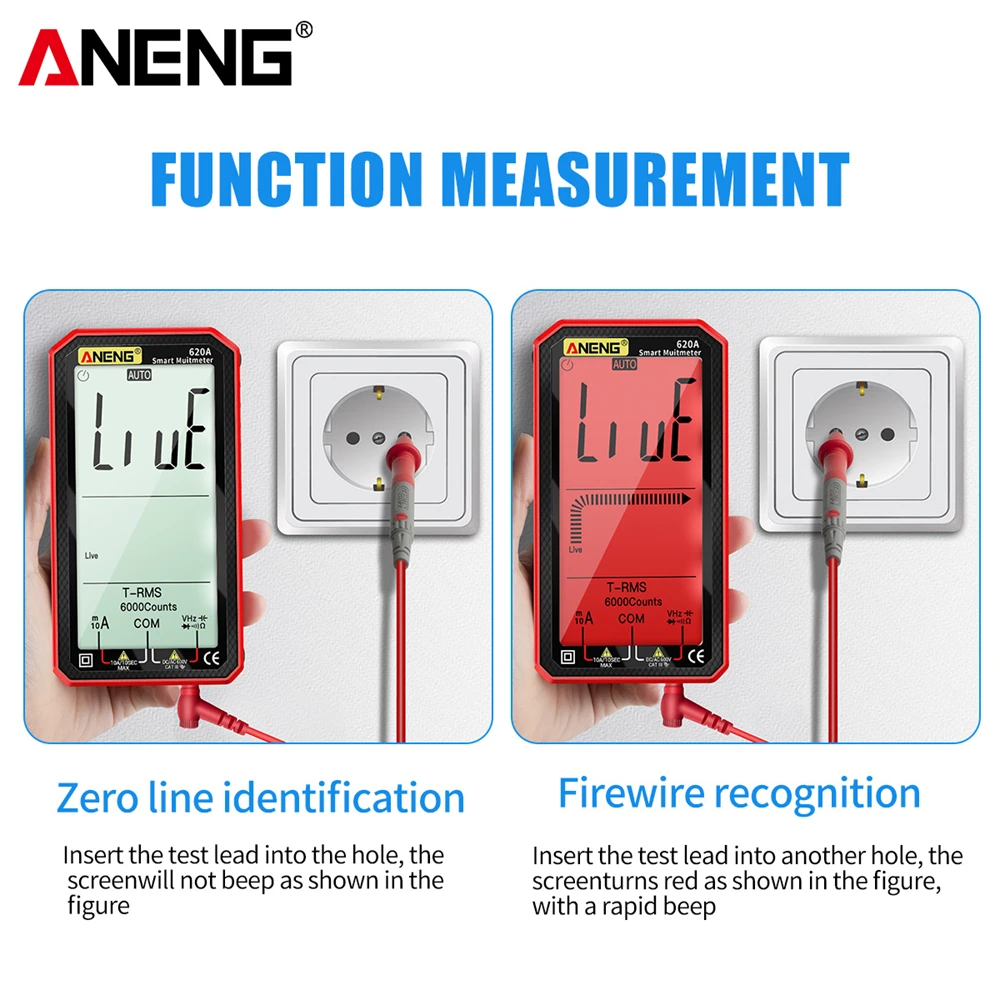 ANENG 620A Professional Digital Multimeter 6000 Counts True RMS Auto Test Capacimeter Transistor Electrical Temp Resistance Test