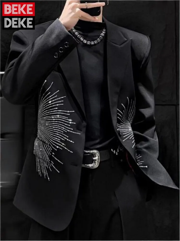 

Корейский повседневный мужской блейзер, модный однотонный молодежный пиджак, свободный крой, с декоративными элементами, однобортный, с длинными рукавами, верхняя одежда