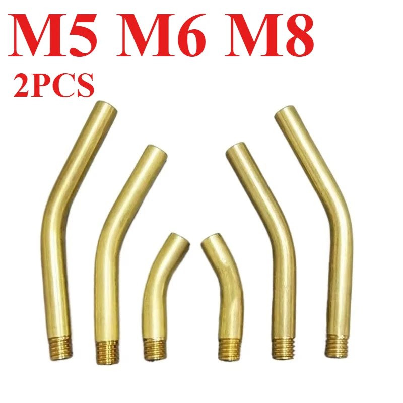 2PCS Brass Threaded Bent Pipe Hollow Curved Tube M5 M6 M8 Connector Extension Rod for Lighting Fixture DIY Spray Nozzle Parts