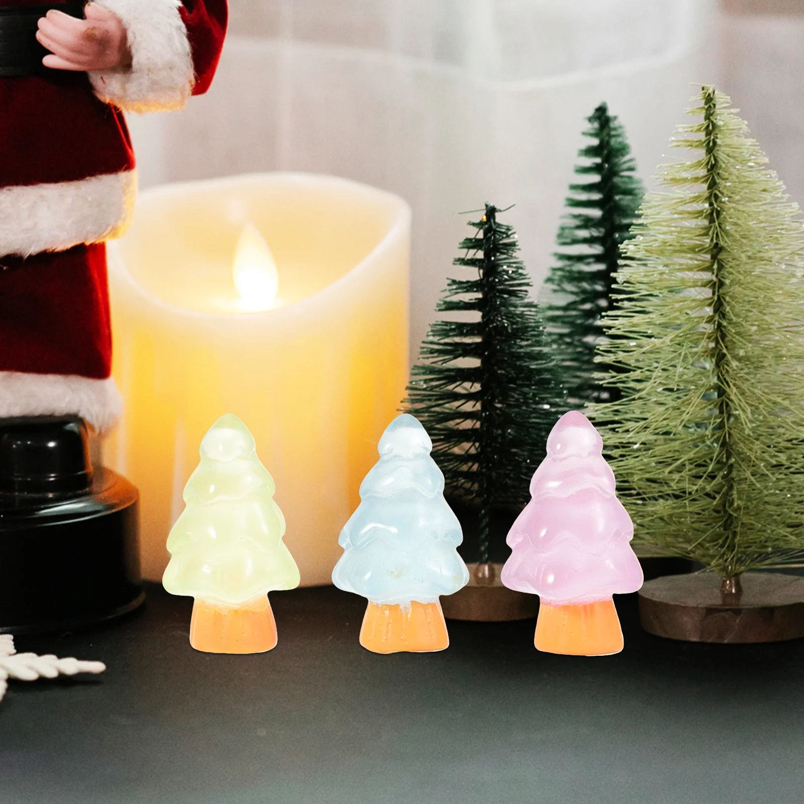 

16Pcs Miniature Luminous Christmas Tree Decorative Resin Desktop Tree for Christmas Home Table Mantel Fireplace Winter