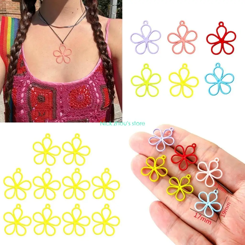 

E15E 10 шт., полая рамка с пятью лепестками цветов, подвески из сплава с открытой спиной, безель, подвески для DIY, нижнее