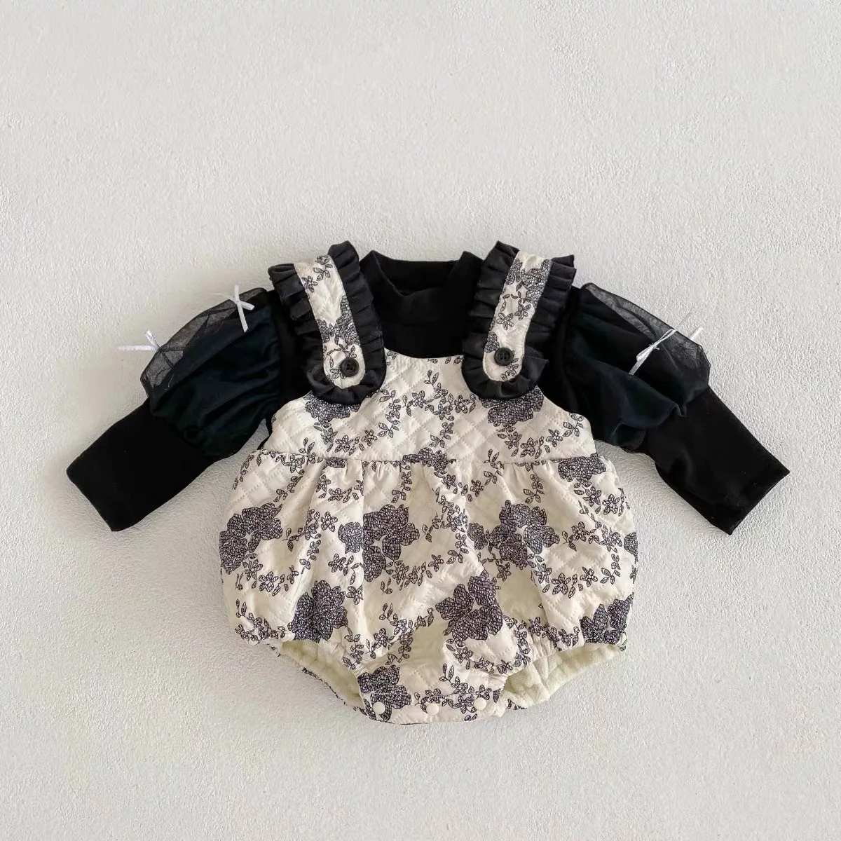 

Winter New Baby Girl Long Sleeve Bodysuit Newborn Baby Plus Velvet Thick Warm Clothes Infant Girl Cute Floral Princess Jumpsuit