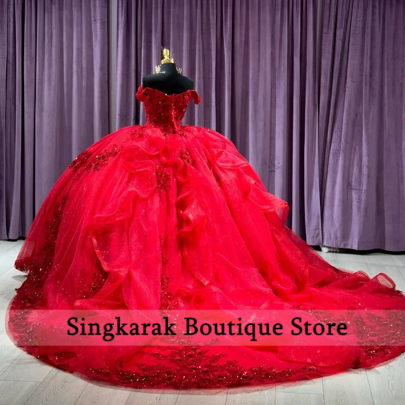 Luxury Red Quinceanera Dresses 2024 Ball Gown Floral Applique Crystal Sweet 16 Dresses Birthday Party  dress Customized