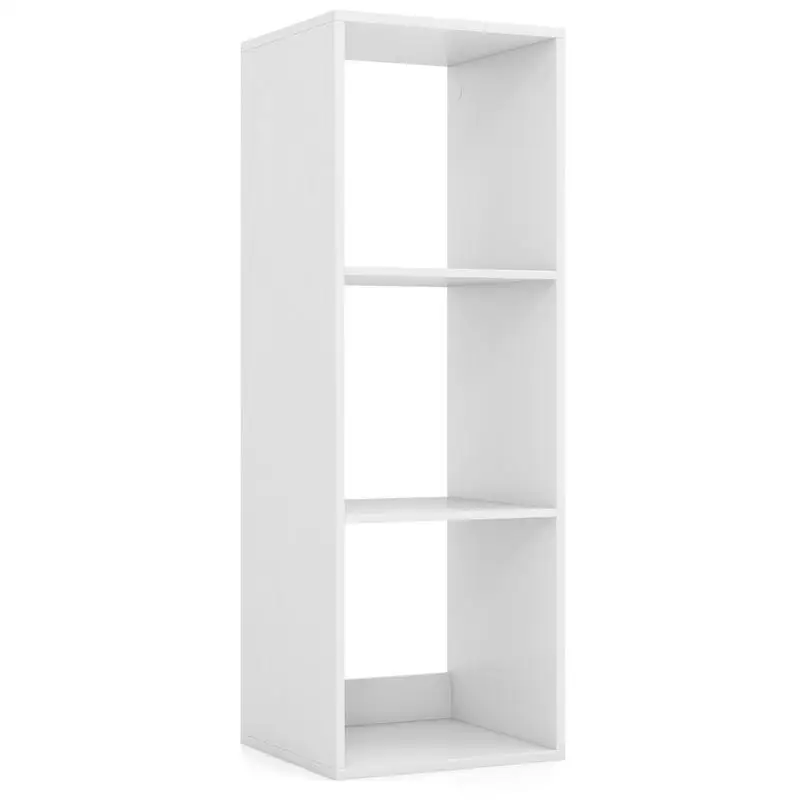 

3 Cube Bookshelf with Back Guardrail for Living Room Bedroom-White